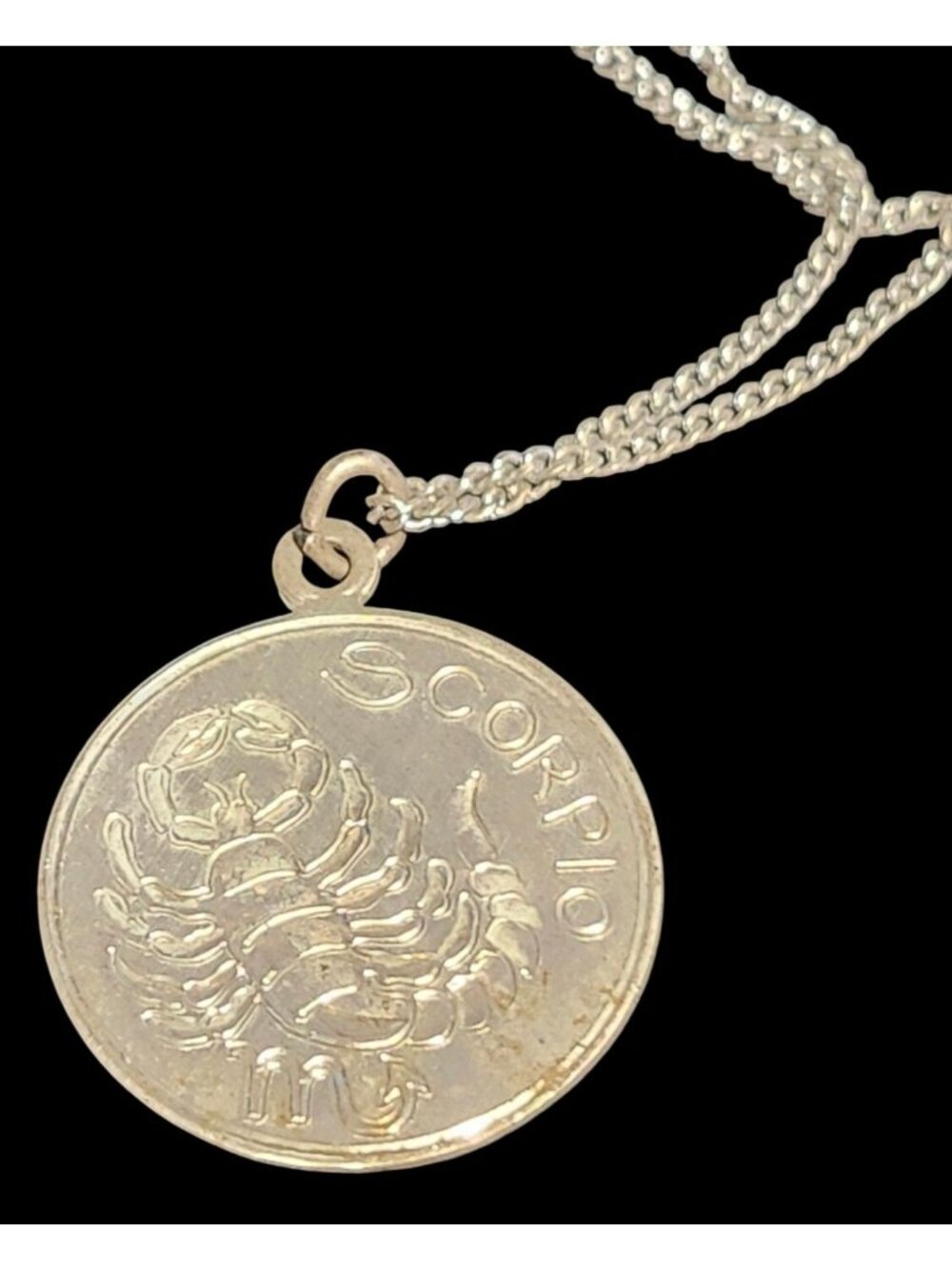 Vintage Sterling Silver Scorpio Zodiac Medallion Pendant Necklace Inscribed "Hap - Picture 3 of 6
